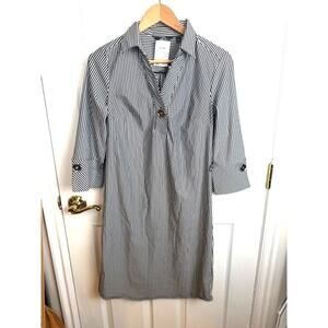 Mille Gabrielle Black White Pinstripe Shirt Dress Button Front M Capsule Classic